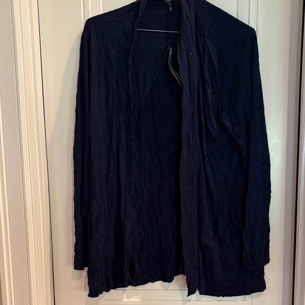 Navy Blue Open Front Cardigan & Pants Set